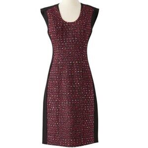 J. Peterman Most Flattering Tweed Dress Black Burgundy Classic Sheath Size 8